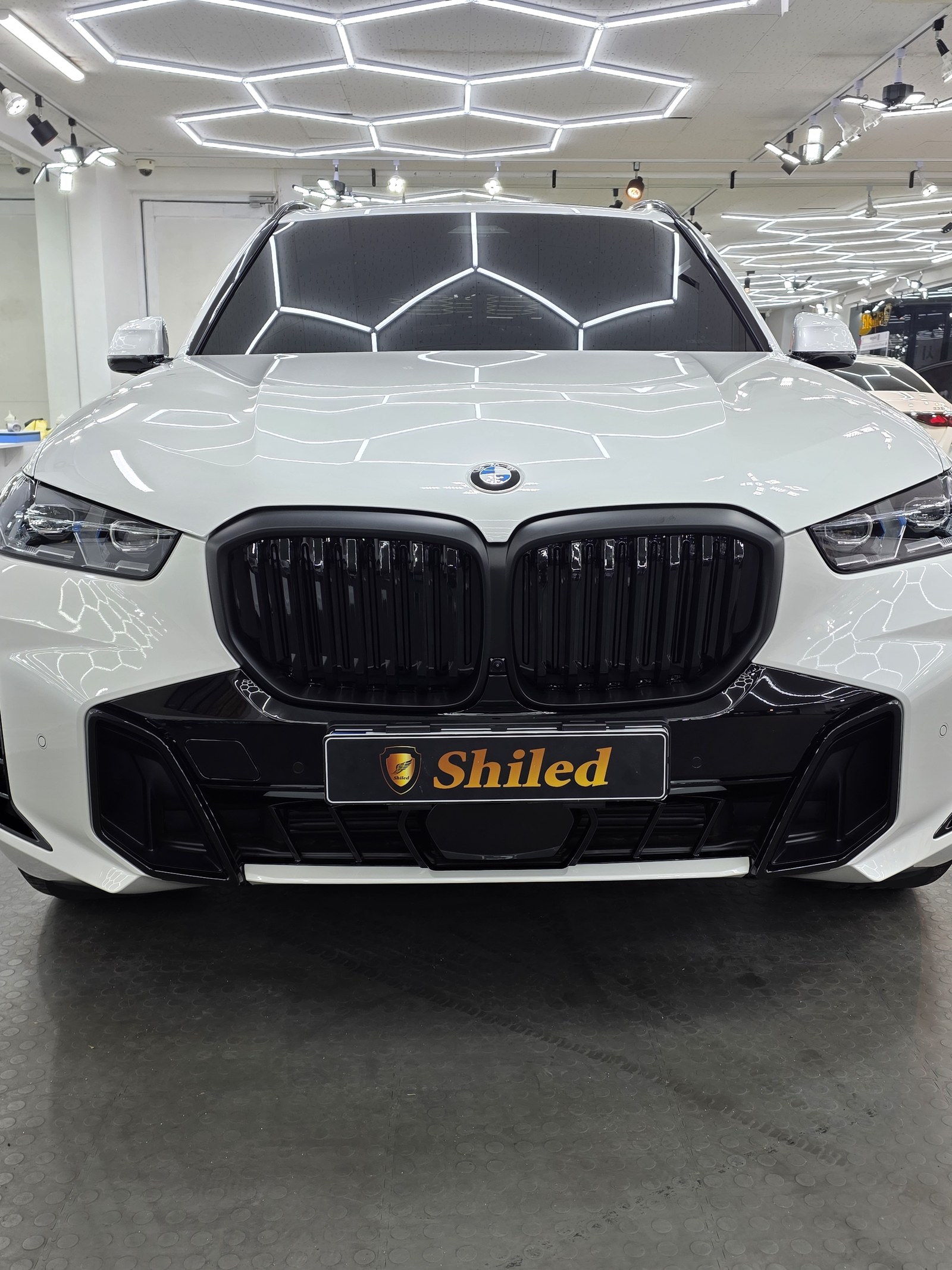 BMW X5 백색 그릴 클로즈업 - 부산 쉴드광택 신차코팅