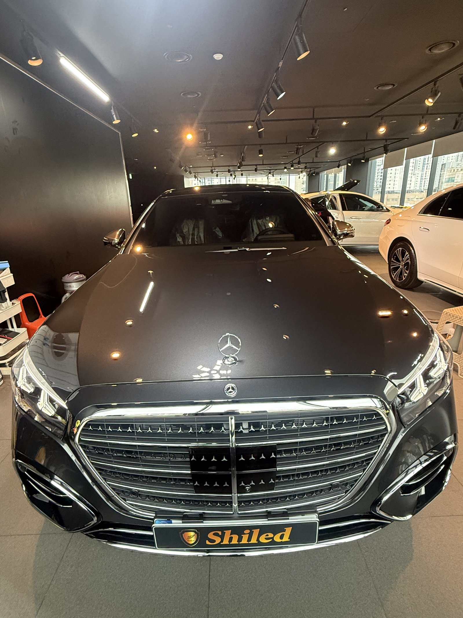 벤츠 S450 그레이 신차 유리막코팅 정면 - 부산 쉴드광택