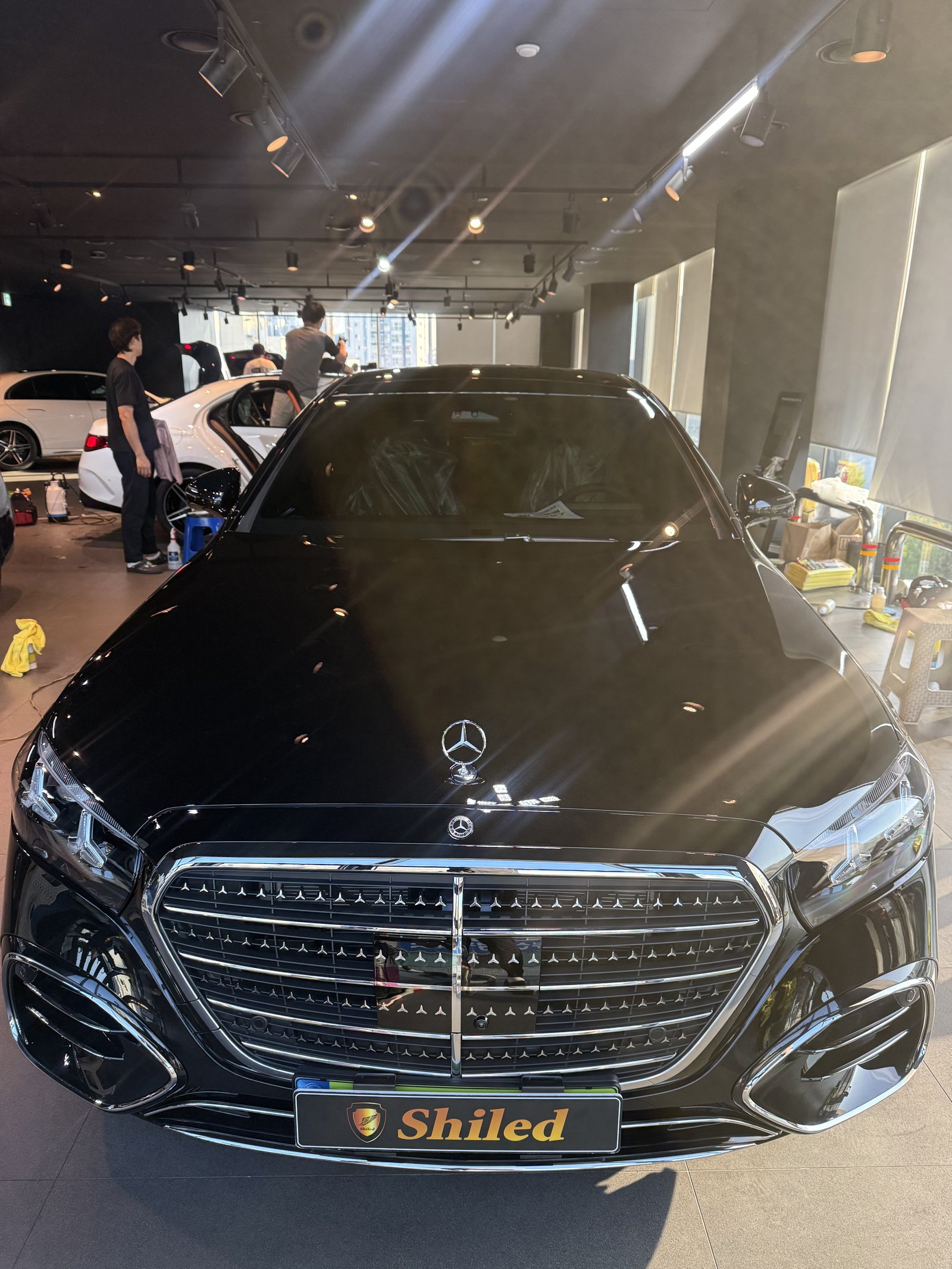 벤츠 S450 검정 신차 유리막코팅 정면 - 부산 쉴드광택