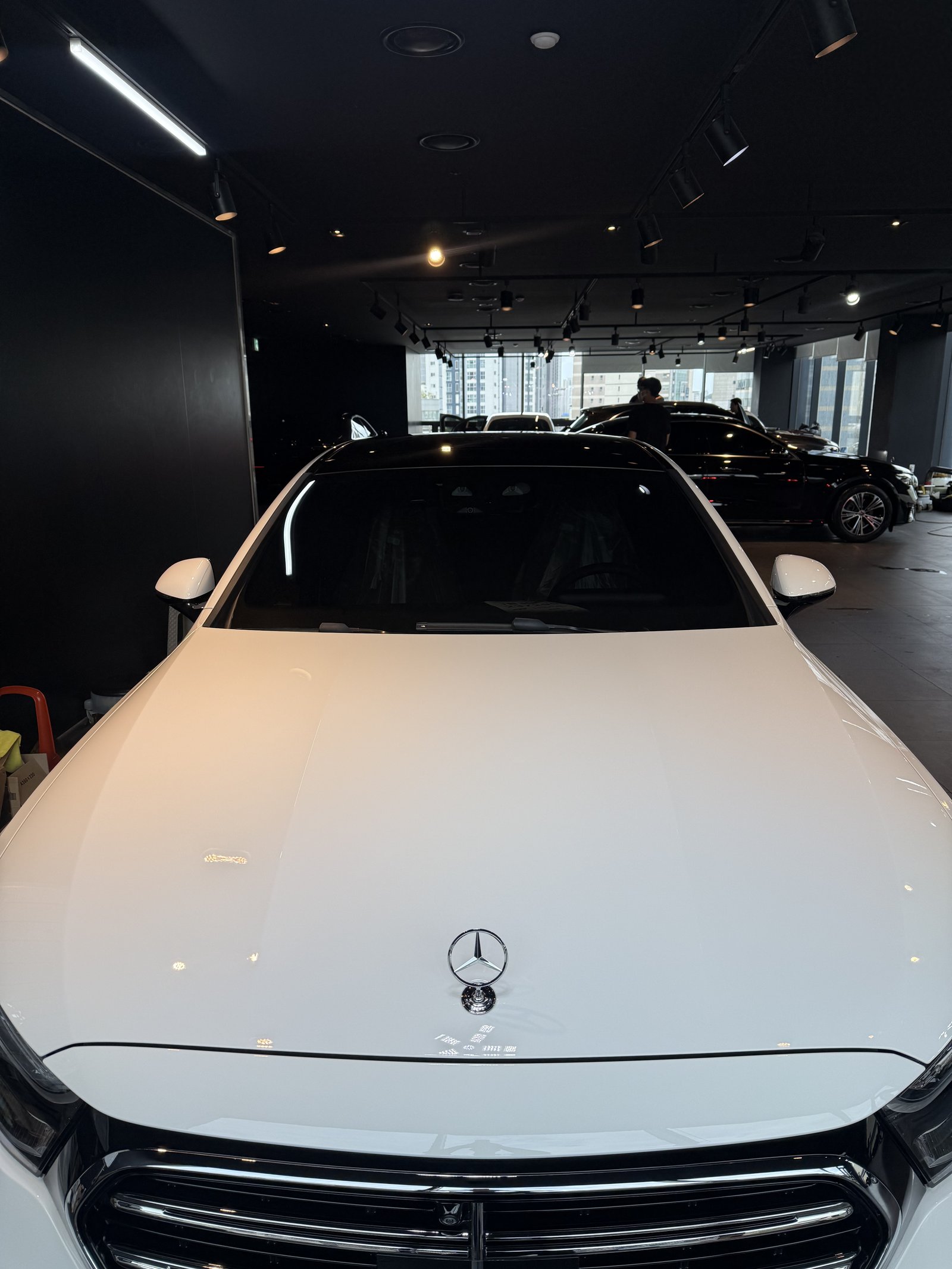 E350e 백색 보닛 엠블럼