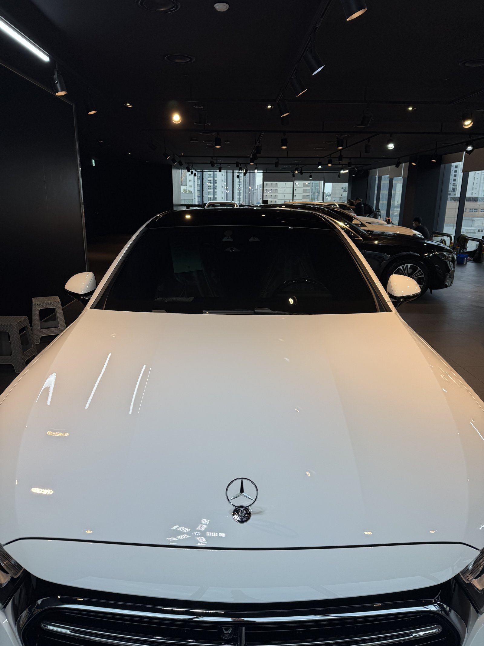 E200 EX 백색 보닛 스탠딩 엠블럼