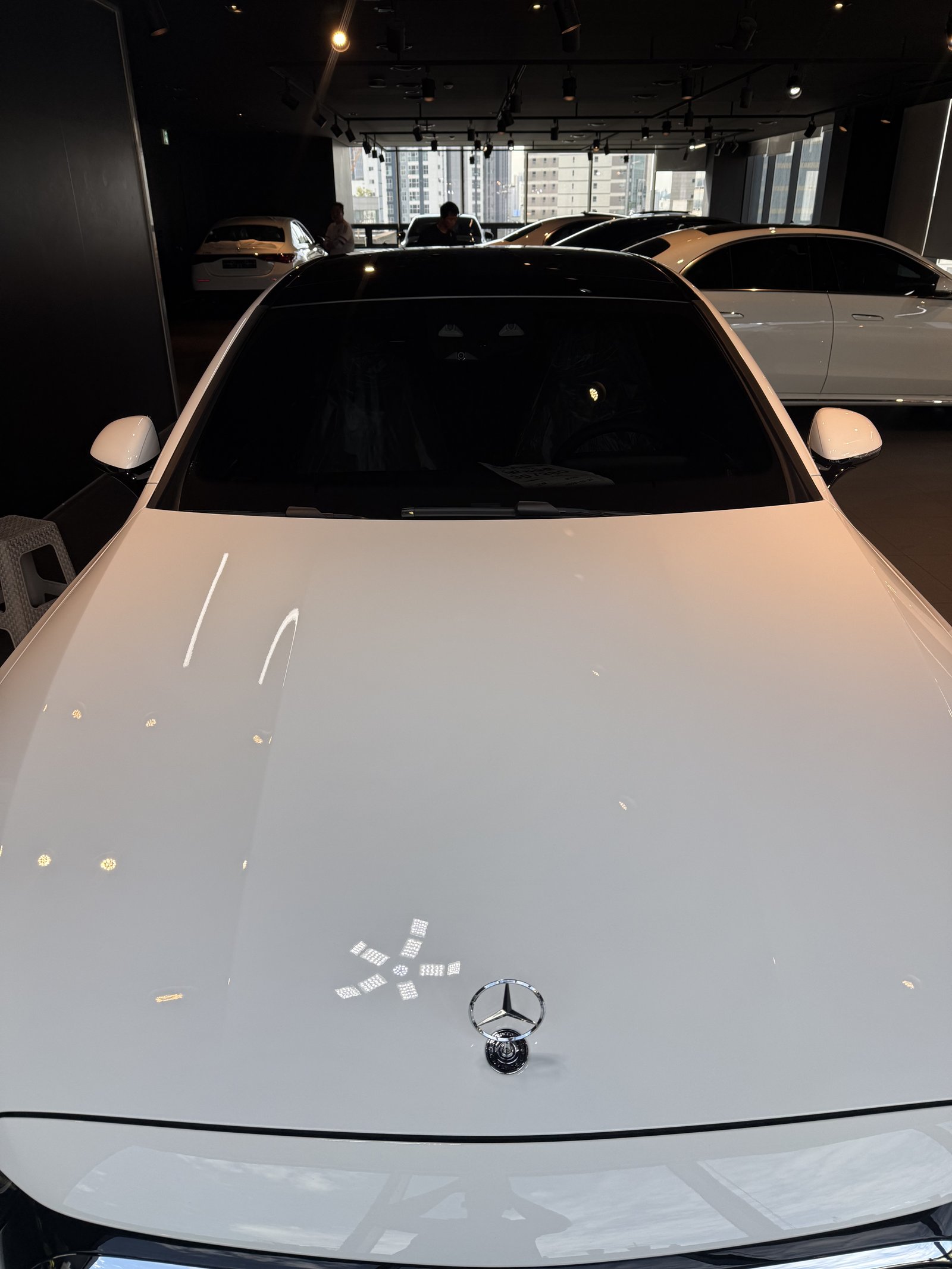 E200 EX 백색 보닛 스탠딩 엠블럼